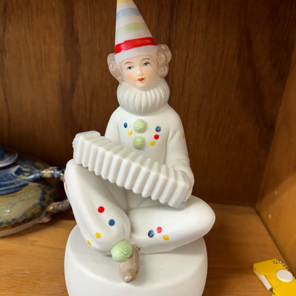 Porcelain Clown Figurine with Accordion - Multicolor